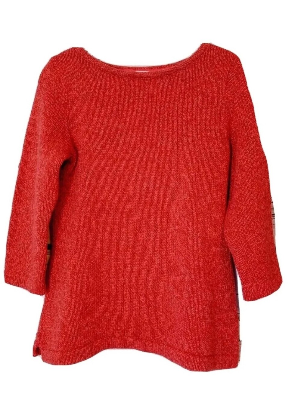LL Bean Women's Sweater Size Small S Red Orange 100% Cotton 3/4 Sleeves